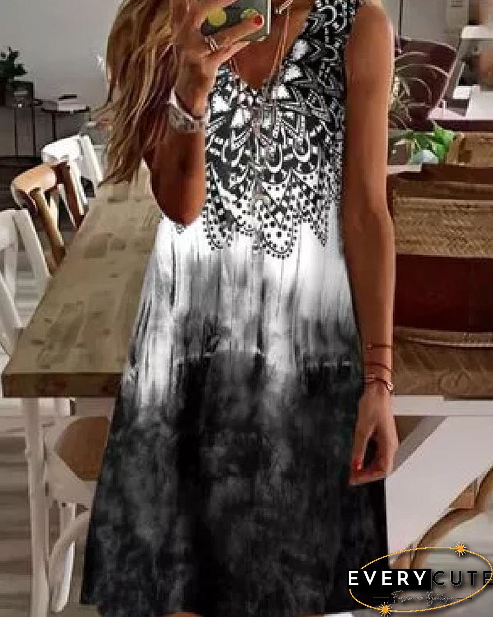 Crew Neck Printed Off-Shoulder Sexy Dress