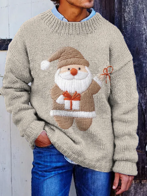 Men's Cartoon Santa Claus Graphic Print Knit Sweatshirt