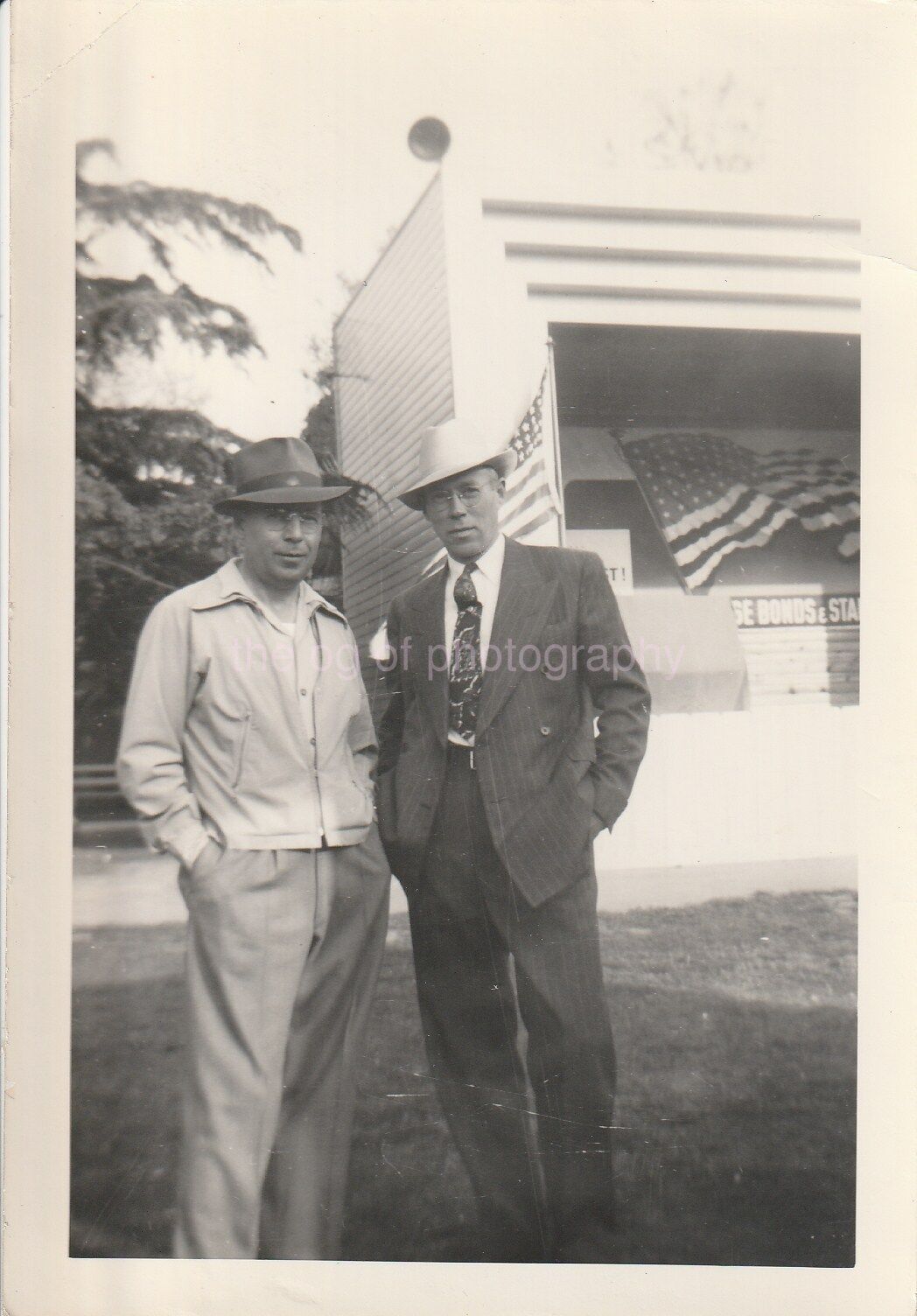 MEN IN HATS Found Photo Poster paintinggraph bw AMERICAN FLAG Original Portrait VINTAGE 91 5 L