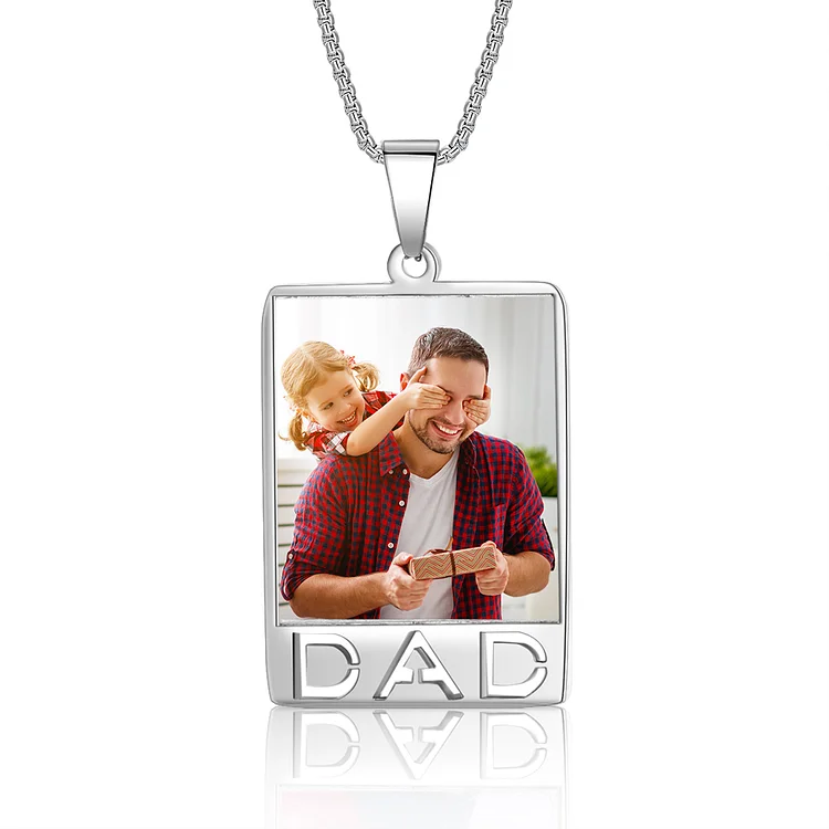 Personalized Rectangle Tag Necklace Custom Photo for Dad