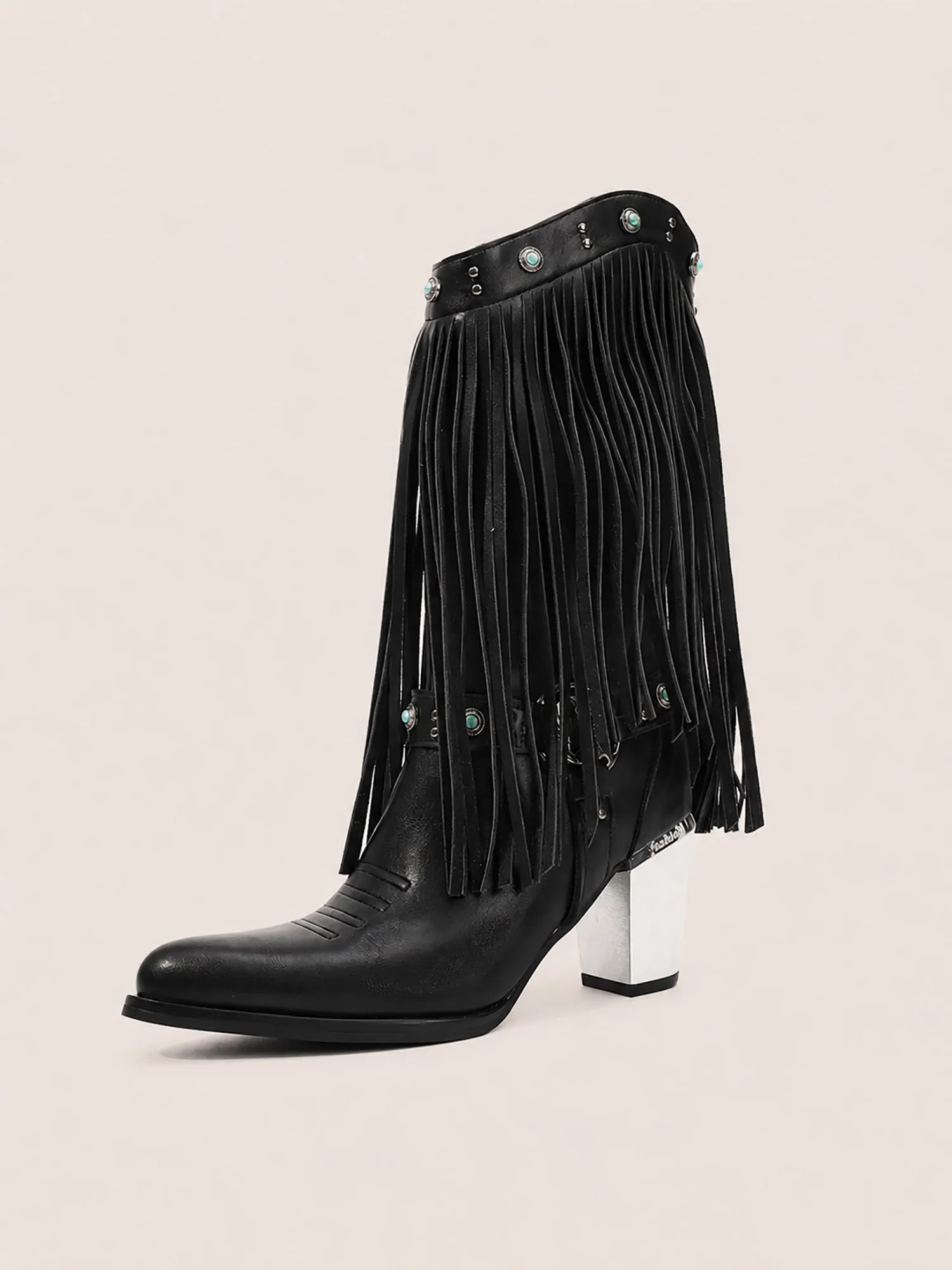 Women's Pointed-Toe Western Boots - Fringe & Rivet Mid-Calf Boots