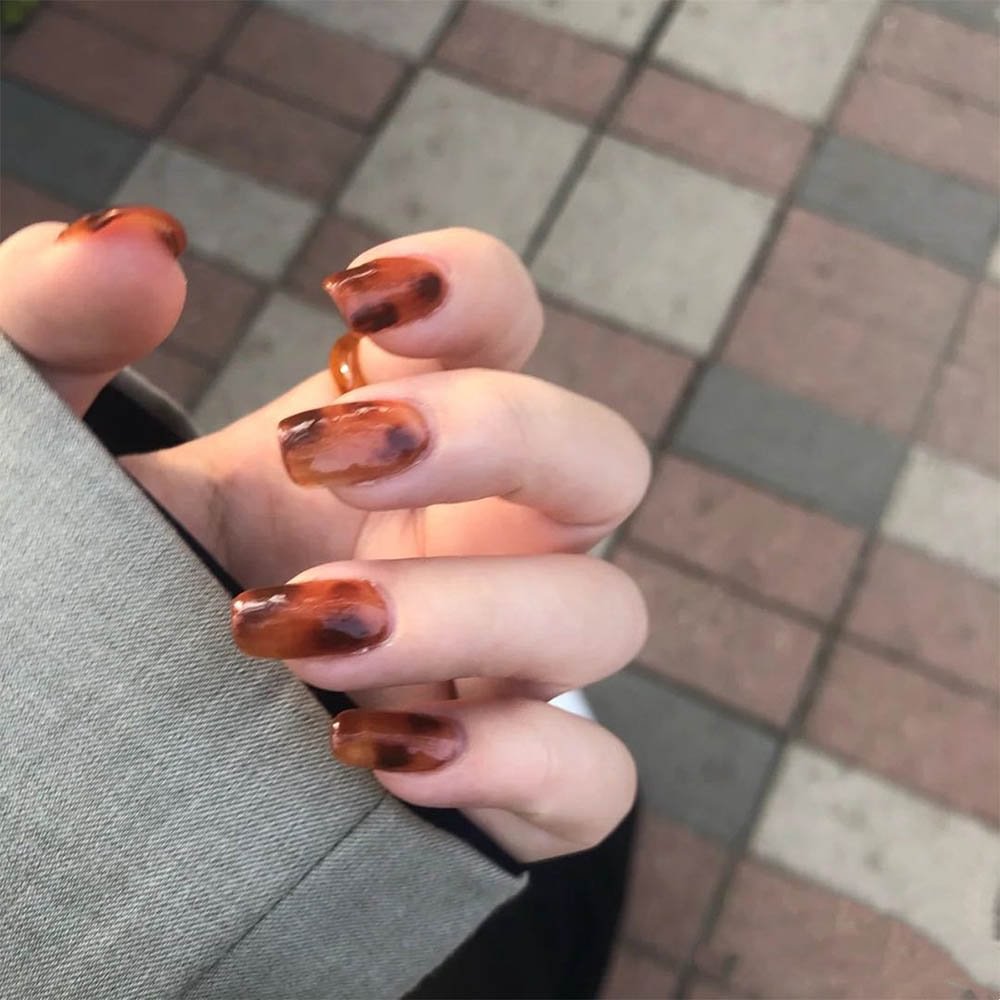 24pcs press on nails short square full cover False fingernails stained with amber press on nails with designs