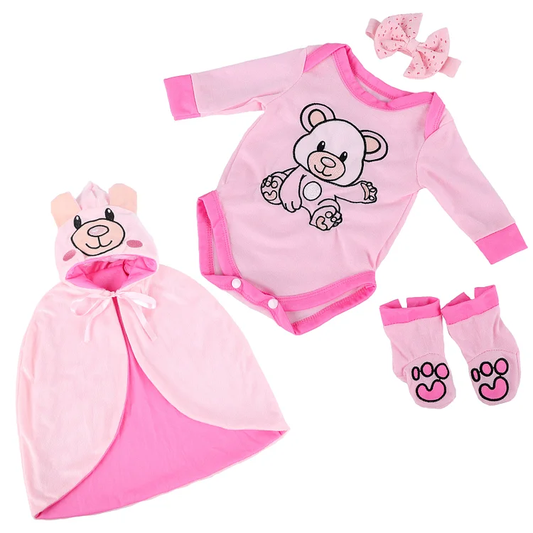 17''-22'' Inches Newborn Baby Dolls Girl Pink Little Bear Clothes Set 4pcs Real Life Baby Dolls Outfits Accessories