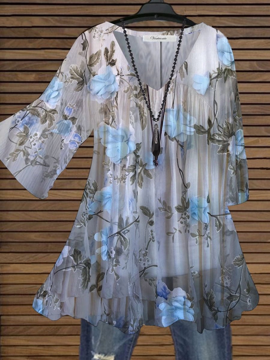 Blue floral print top