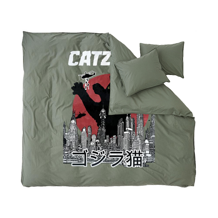 Black Catzilla, Godzilla Duvet Cover Set