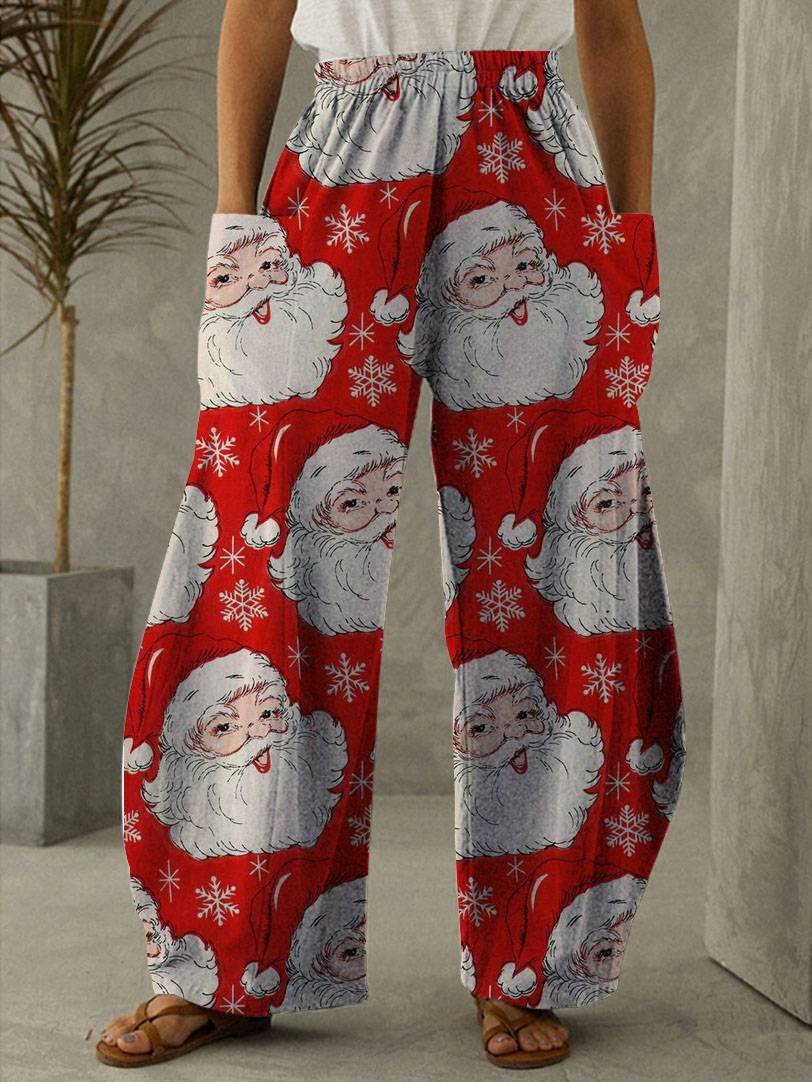 Santa Snowflake Print Casual Pants