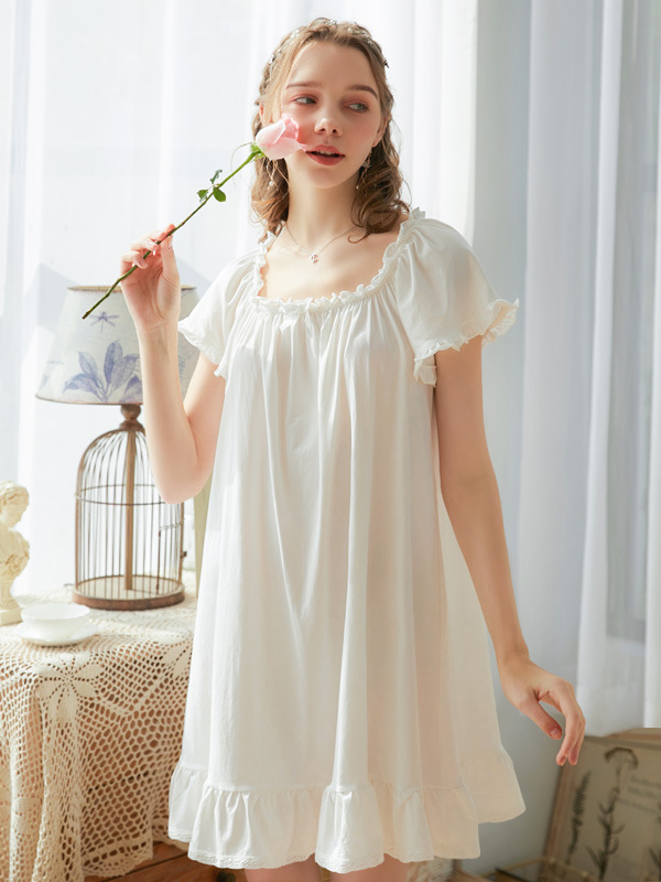Simple Plain Cotton Floral Others Nightdress