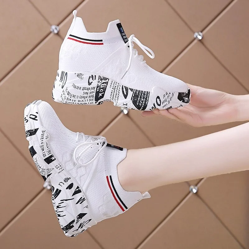 Qengg shoes Mesh Platform Sneakers women Trainers Shoes High Heels Wedges Outdoor Shoes Breathable Casual Shoes Woman 2021