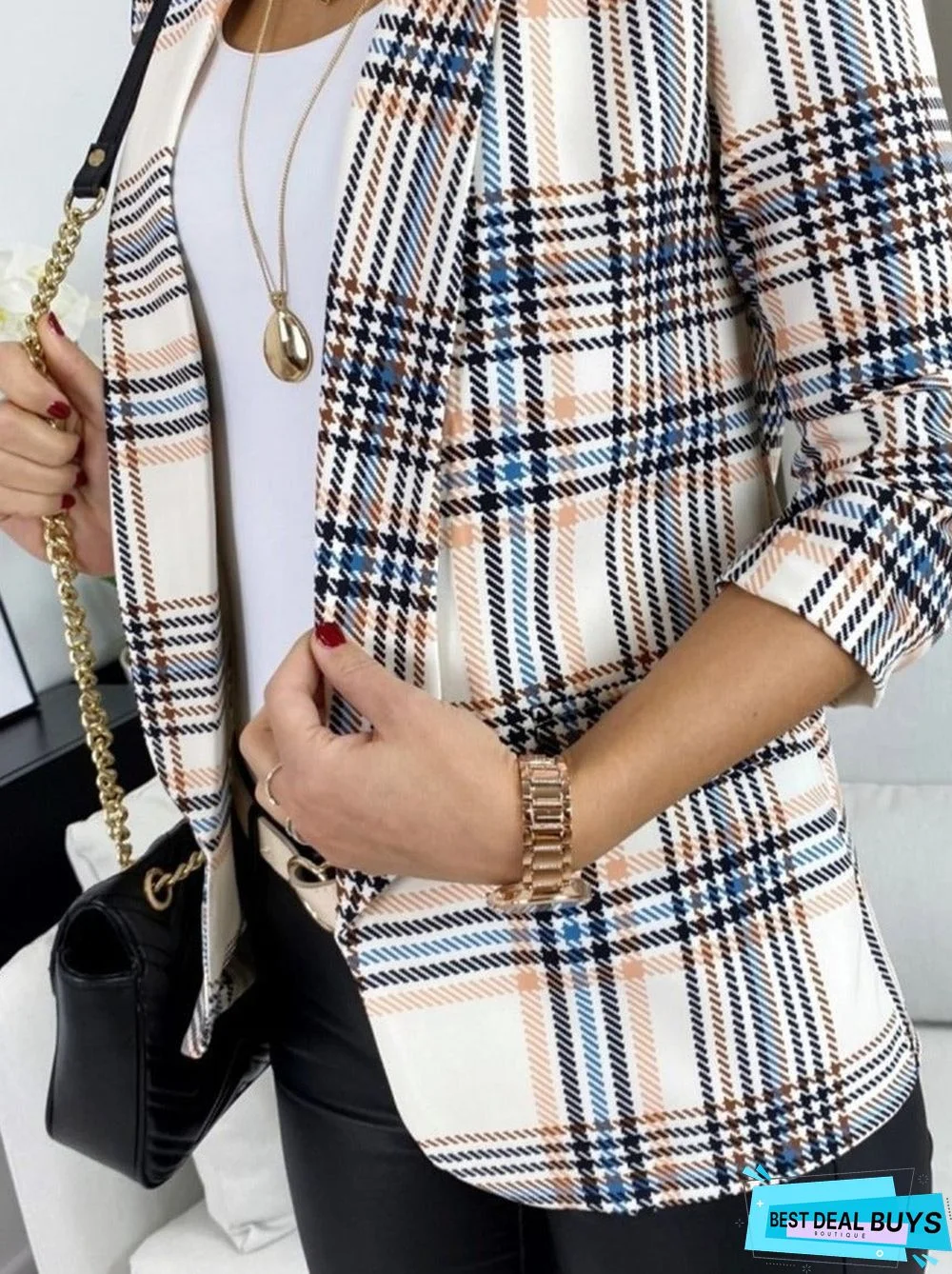 Temperament Long-Sleeved Slim Printed Plaid Jacket Suit