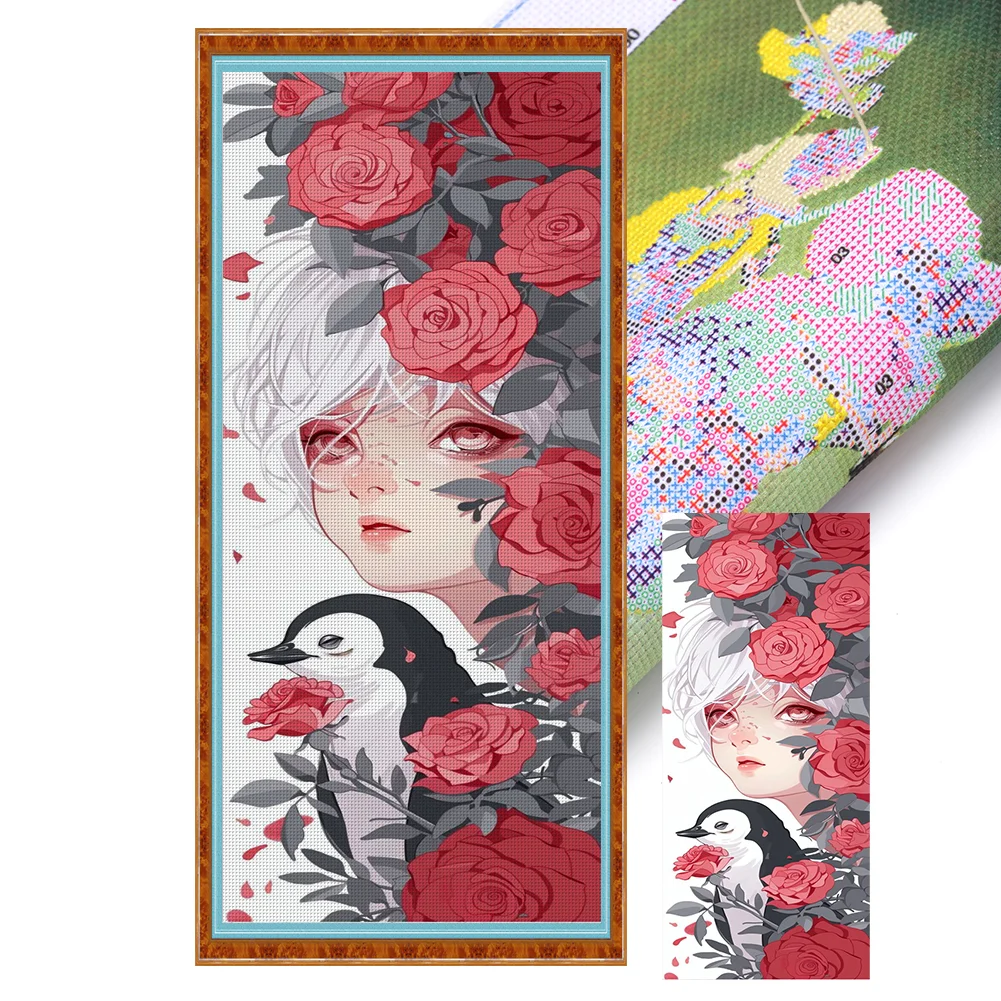 11CT Full Stamped Cross Stitch - Rose Girl(Canvas|30*70CM)
