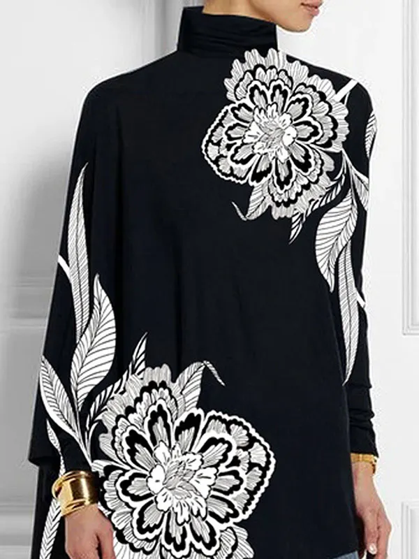 Floral Printed Split-Joint Batwing Sleeves Loose V-neck Maxi Dresses