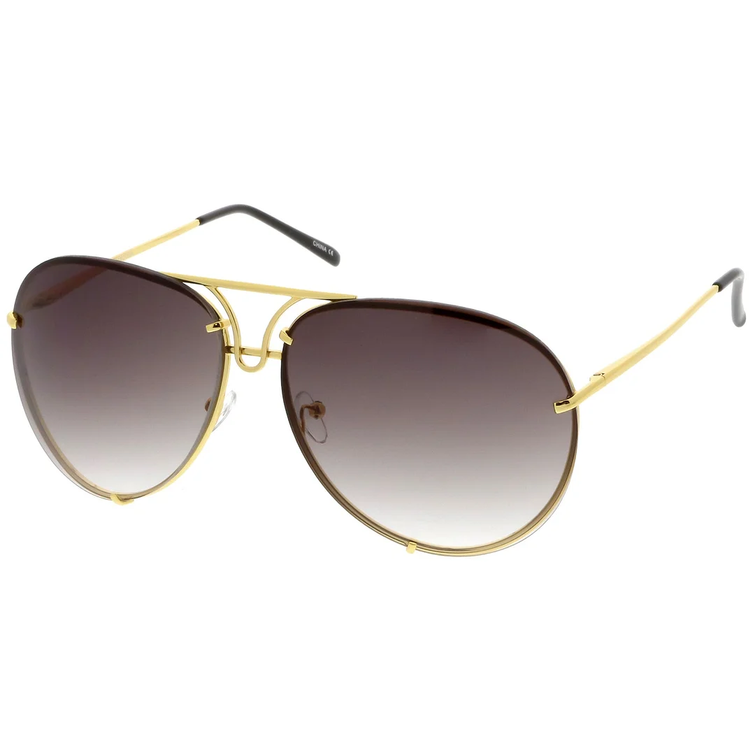 Oversize Rimless Metal Aviator glasses Slim Arms Tinted Lens 68mm