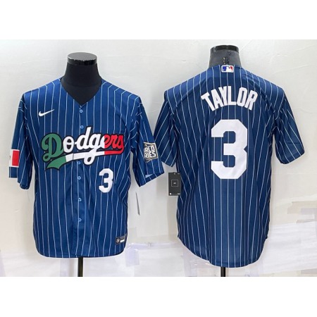 Men's Los Angeles Dodgers #3 Chris Taylor Navy Mexico World Series Cool Base Stitched Baseball Jersey Y5T4