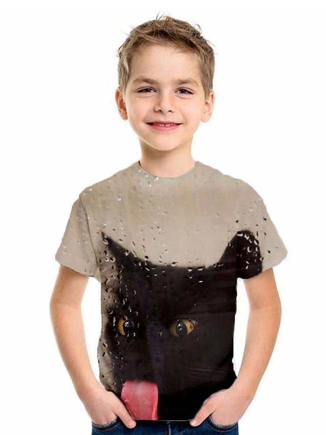 Kids Boys' Basic Cat Animal Print Short Sleeve Tee Black - VSMEE