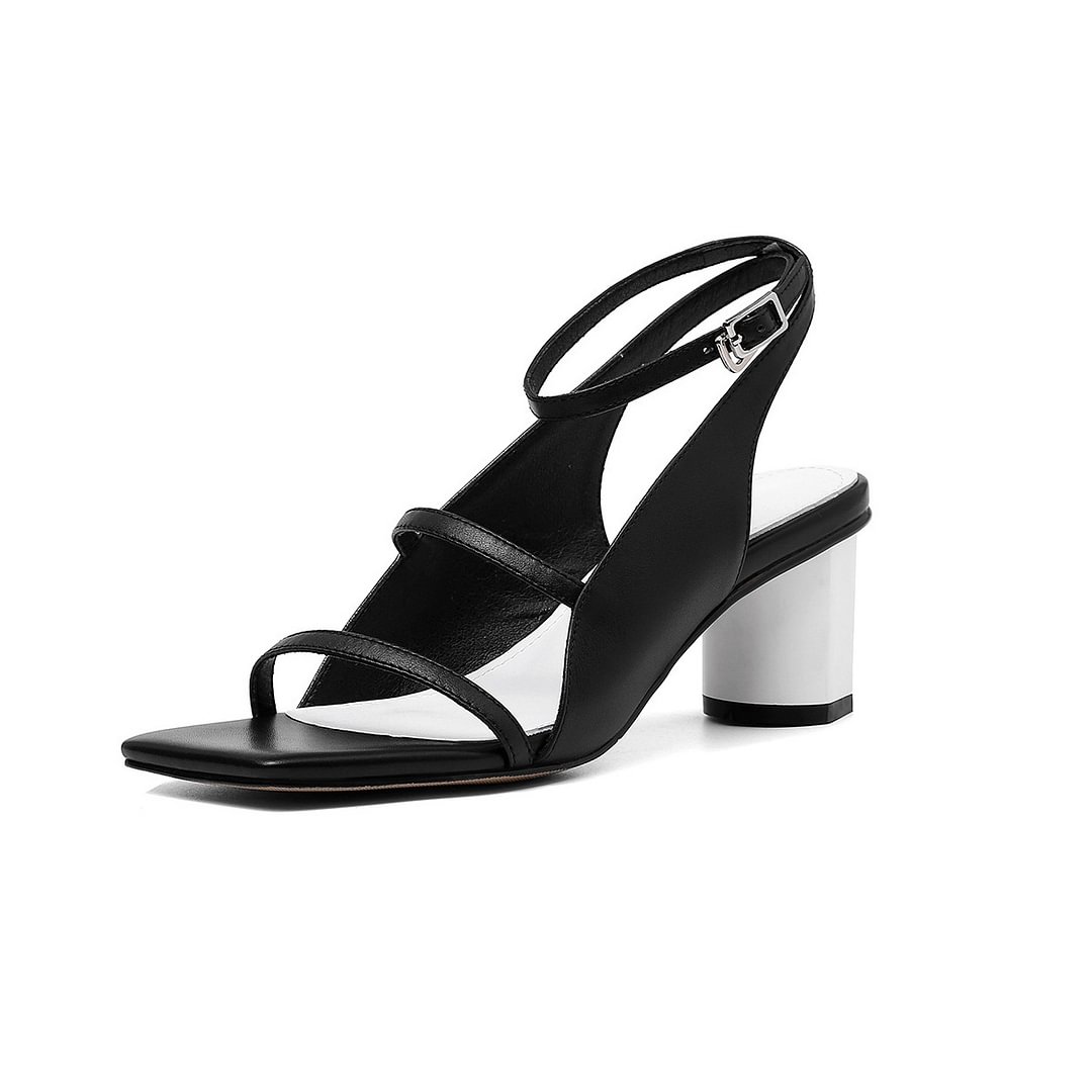 Letclo™ 2021 New Black Open Toe Buckle Sexy High-heeled Comfortable Leather Sandals letclo Letclo