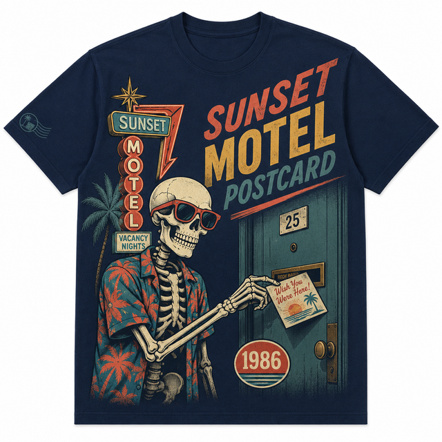 Surf Sunset Motel Postcard Cotton T-Shirt