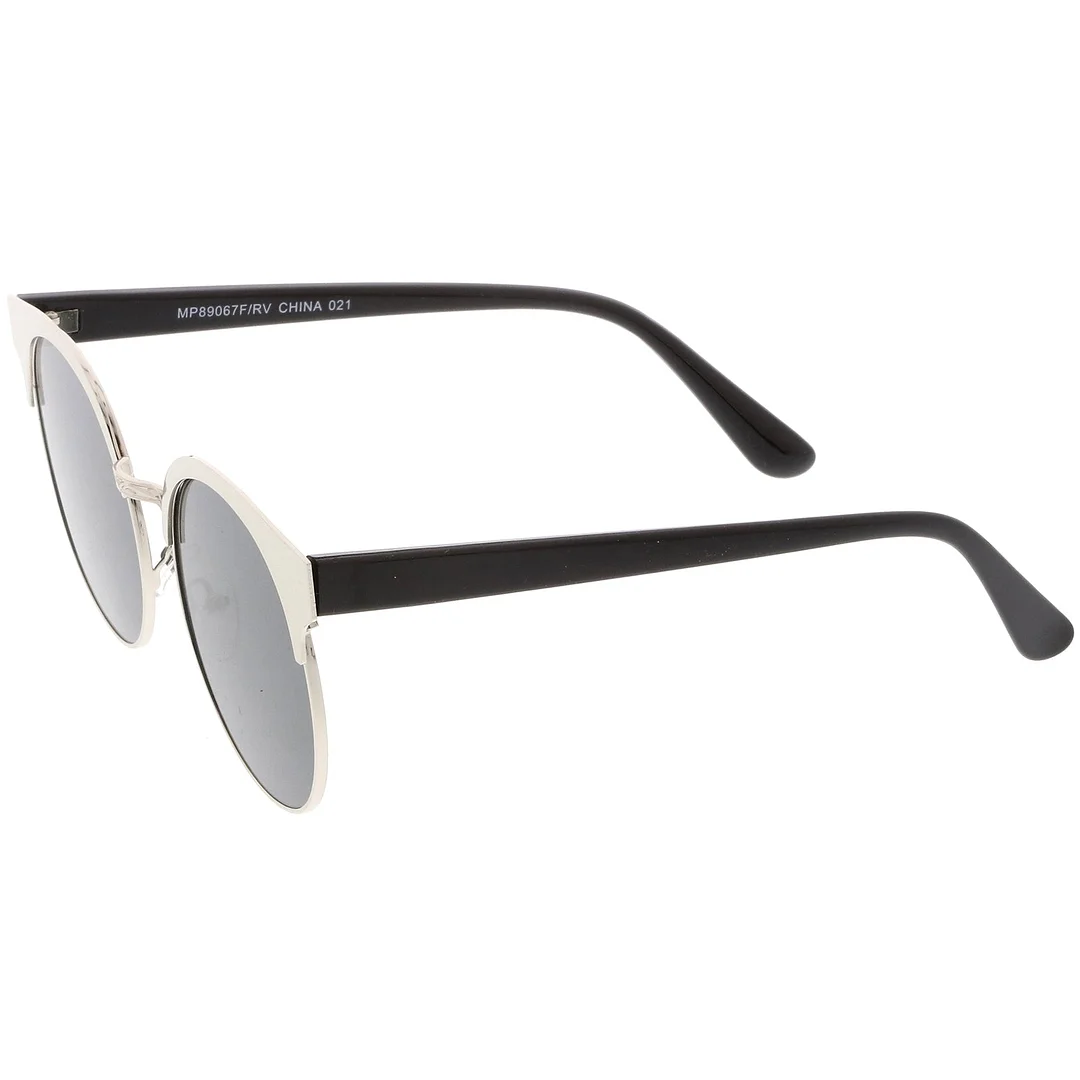 Modern Horn Rimmed Colored Mirror Flat Round Lens Half Frame glasses 52mm