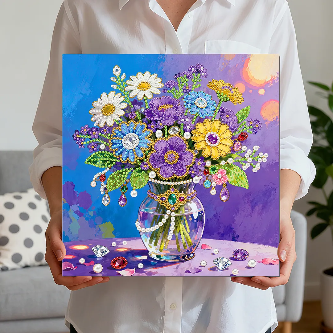 Vase DIY Pearl Painting Kit for Adults Gift Home Wall Decor 25x25cm With Frame