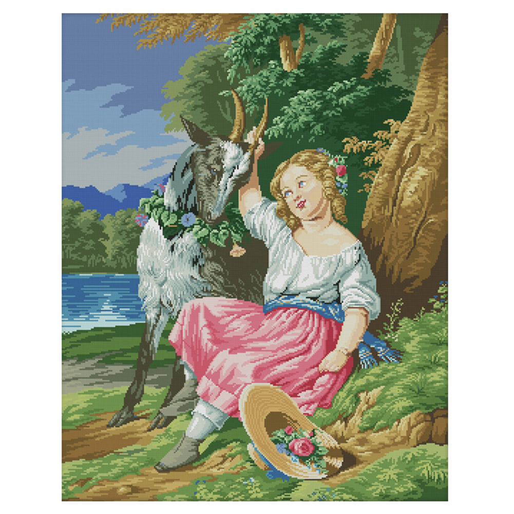 

Shepherd Girl - 14CT Stamped Cross Stitch - 59*71CM (Big Size), 501 Original