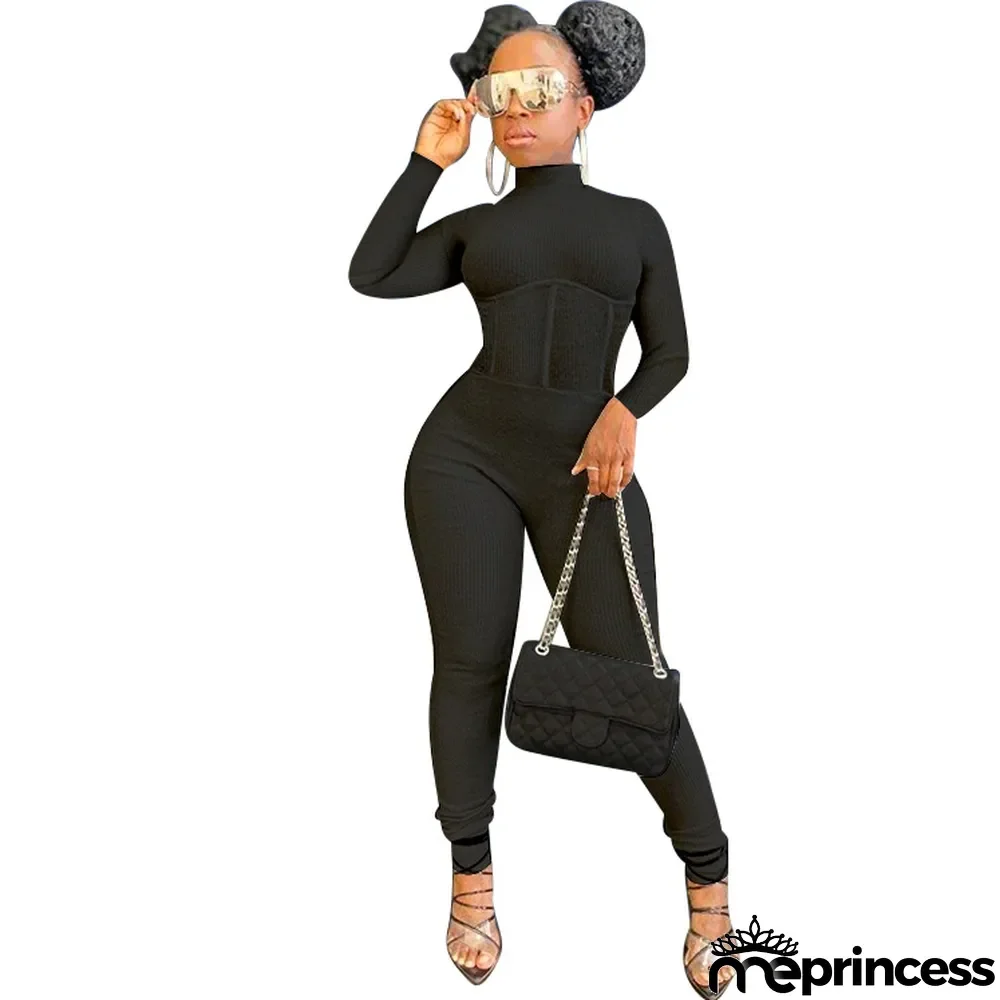 Hot Sale High Neck Nude Back Sexy Solid Color Small Pit Strip Jumpsuit