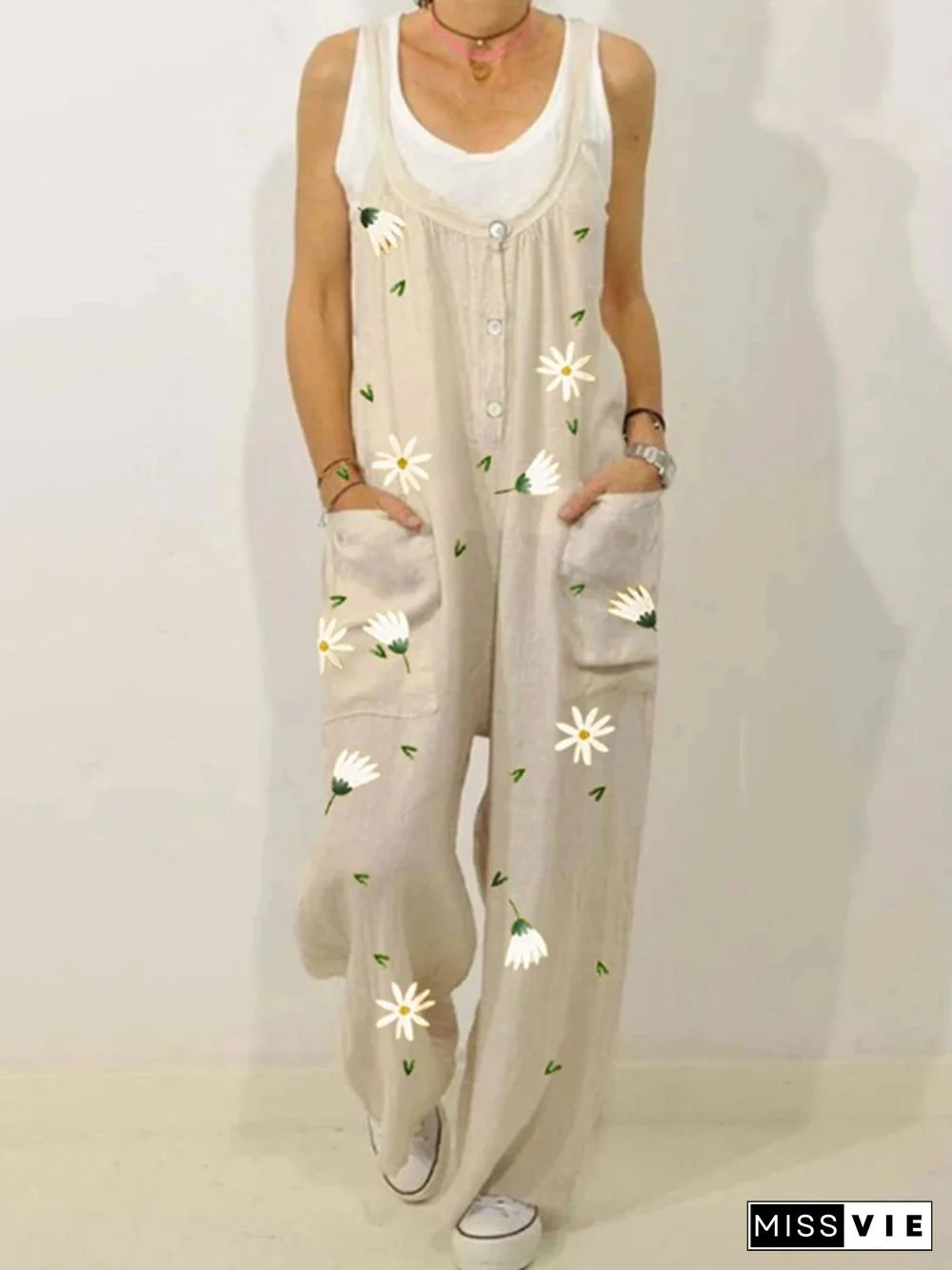 Casual vintage printed jumpsuit