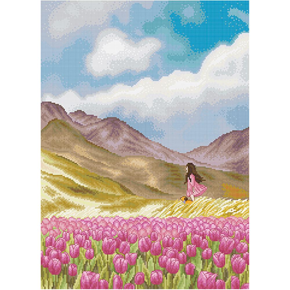 

Tulip Girl - 11CT Stamped Cross Stitch - 65*50cm, 501 Original