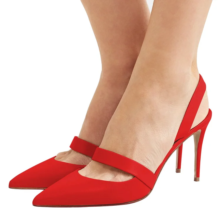 Red Stiletto Heel Slingback Pumps |FSJ Shoes
