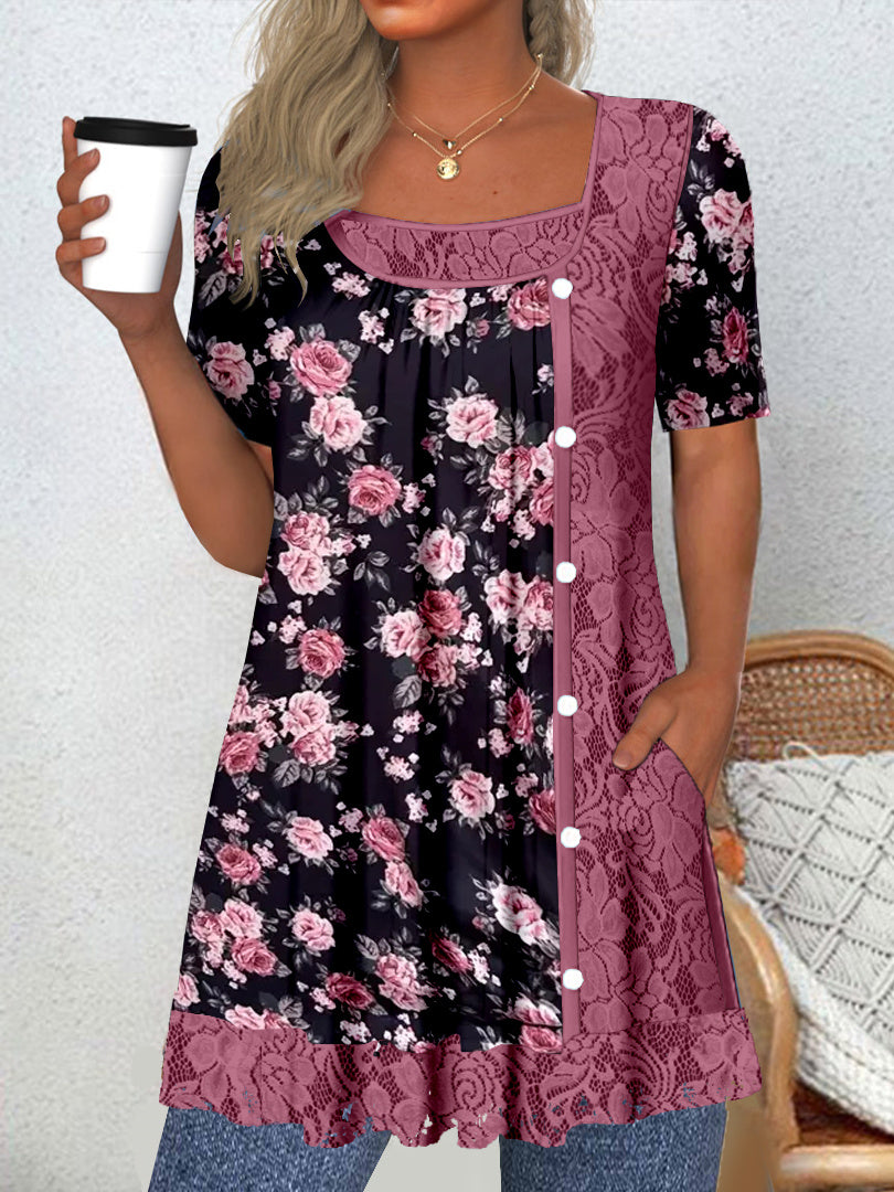 Women Long Sleeve V-neck Graphic Floral Printed Top