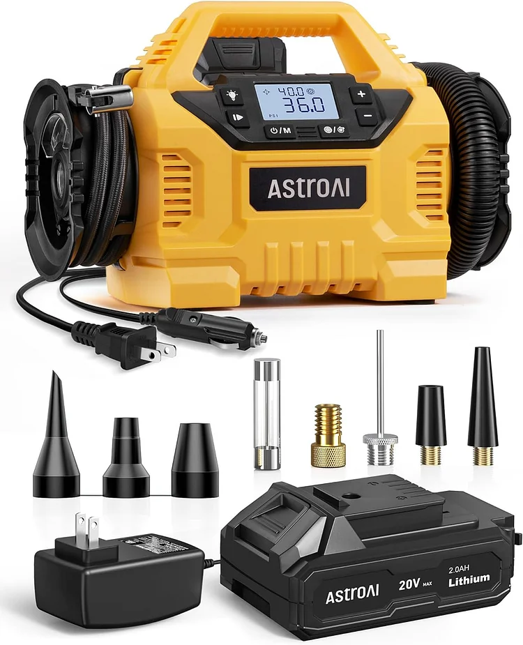 AstroAI Cordless Tire Inflator Portable Air Compressor for Car 160PSI with HD Screen, 3 Power Sources & Dual Powerful Motors, Heavy Duty Air Pump Inflation/Deflation father day gifts
