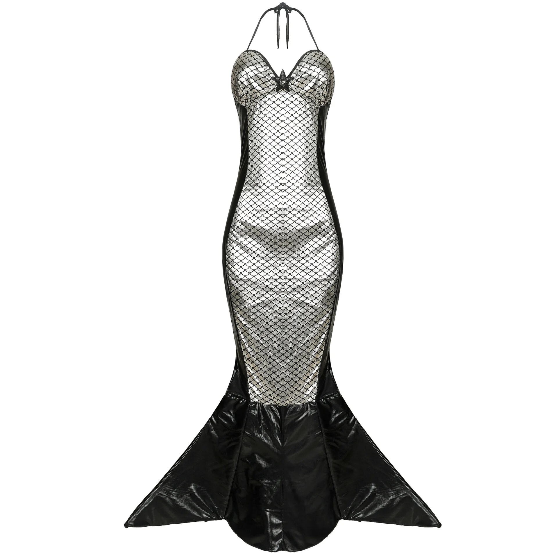 [Wetrose] In Stock Mermaid Dress Cosplay Costume Halloween Silver Movie Fish Bodysuit Leather Latex Full Set For Woman Girl