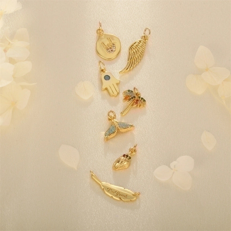 Minimalist Palm Heart Shape Eye Copper Plating Inlay Zircon 18k Gold Plated Charms