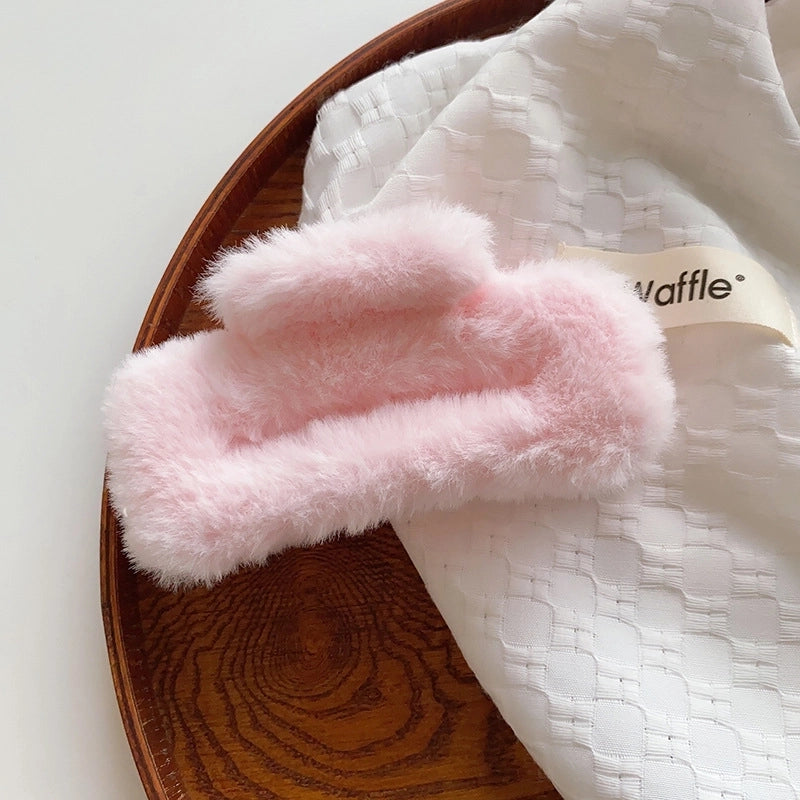 Colorful Large Plush Rectangular Hair Clip Female Back Head Updo Clip Gentle Temperament Shark Clip Hairpin Headdress