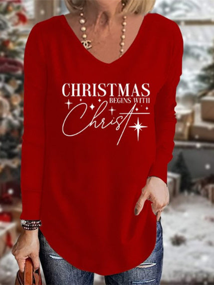 Women's Long Sleeve Scoop Neck Graphic Printed Tops