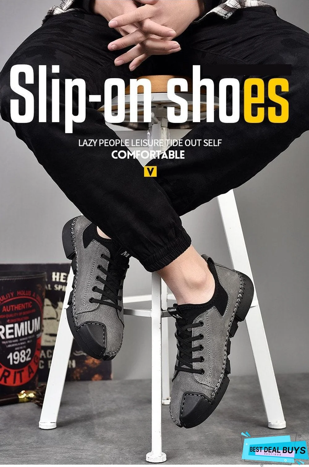 Men Leather Casual Big Size Flats Shoes