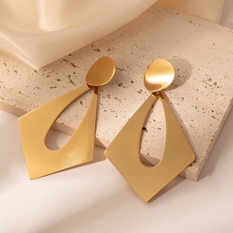 1 Pair IG Style Exaggerated Geometric Polishing Plating 304 Stainless Steel Gold Plated Drop Earrings