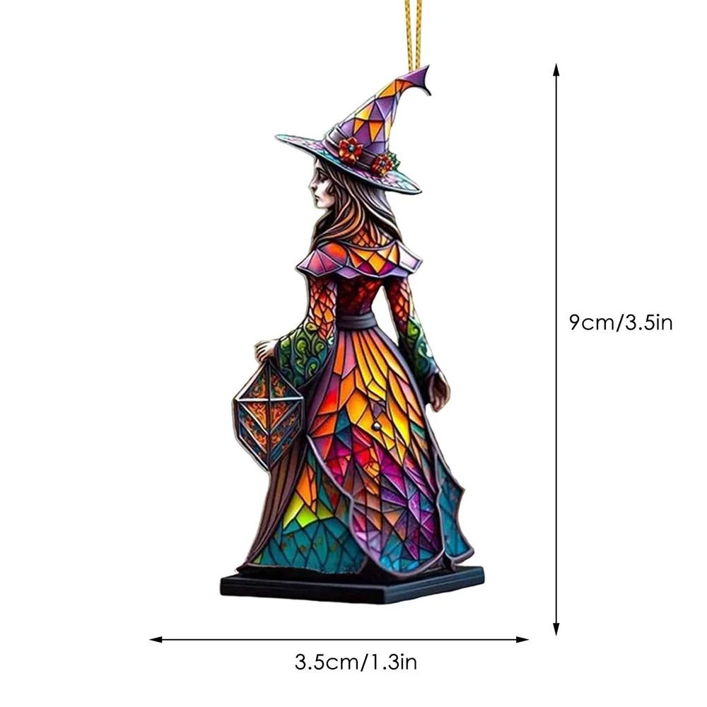 Cifeeo  Halloween Witch Pendant for Car Decor Hangable Acrylic Pendant Car Decorative Witch Charm for Rearview Mirror Door Window