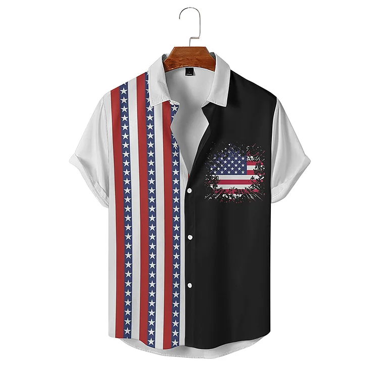 BrosWear Men's Contrast National Flag Print Casual Short Sleeve Shirt