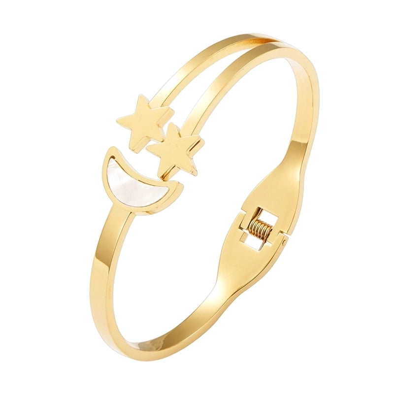 Retro Minimalist Classic Style Star Moon 304 Stainless Steel Gold Plated Bangle In Bulk