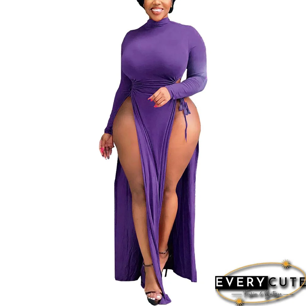 Purple High Slit Sexy Plus Size Dress