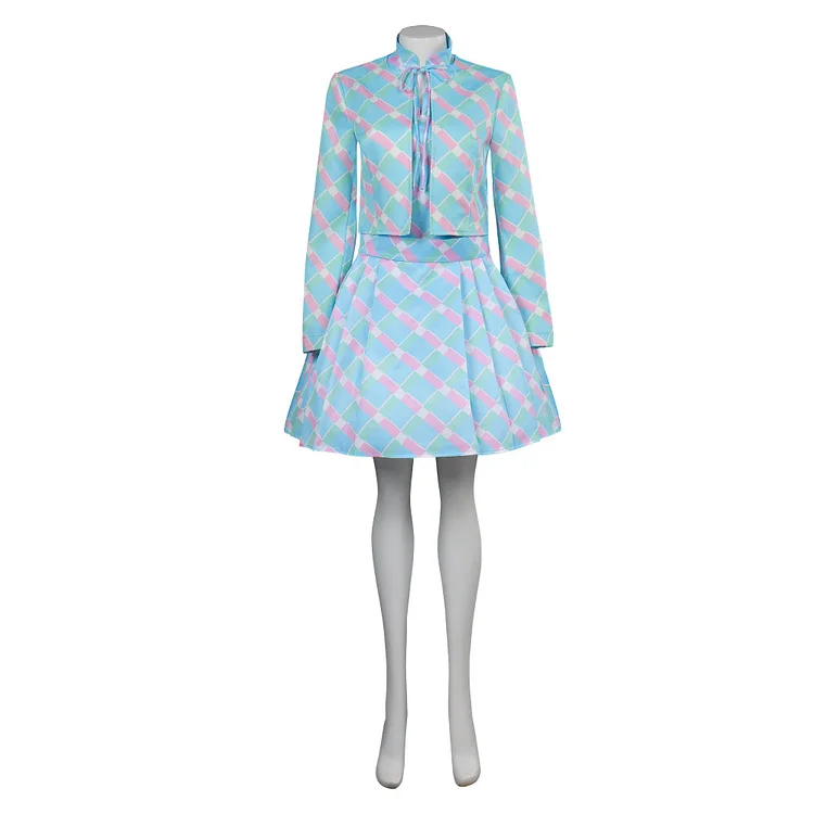 Movie Barbie 2023 Margot Robbie Barbie Blue Coat Dress Outfits Cosplay Costume Halloween Carnival Suit