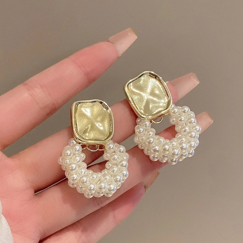 1 Pair IG Style Minimalist U Shape Geometric Flower Inlay Imitation Pearl Artificial Pearls Rhinestones Drop Earrings Ear Studs