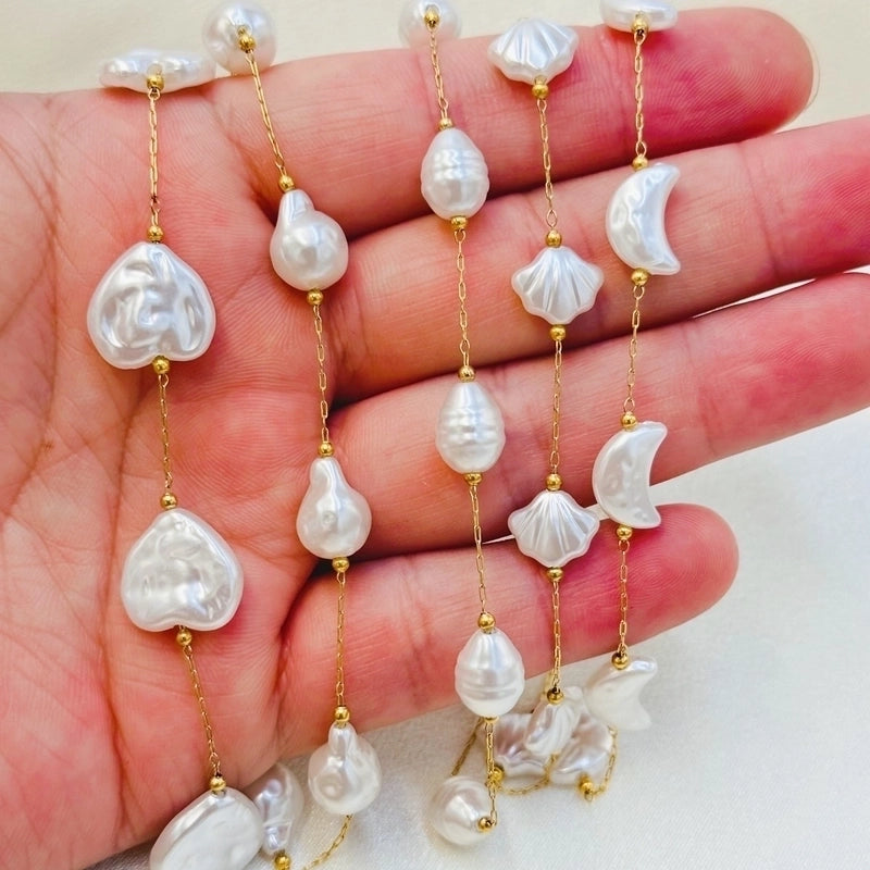 2 Pieces Casual Marine Style Geometric 304 Stainless Steel Imitation Pearl Stainless Steel Necklaces