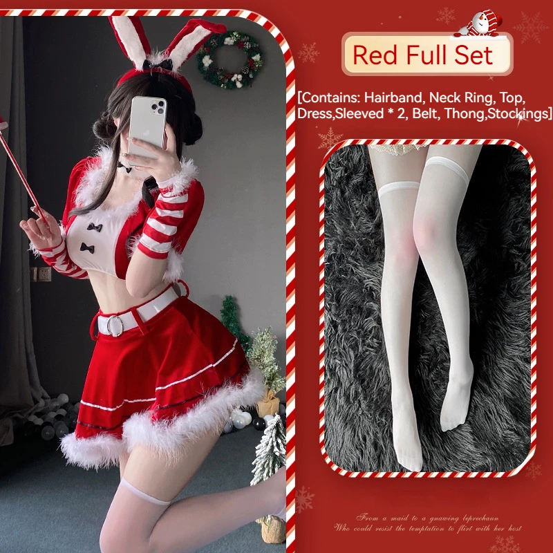 [Wetrose] In Stock Christmas Bunny Girl Cosplay Costume Santa New Year Sexy Lingerie Set