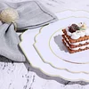 10 Pack | 11" White Hard Plastic Dinner Plates, Disposable Tableware, Baroque Heavy Duty Plates with Gold Rim