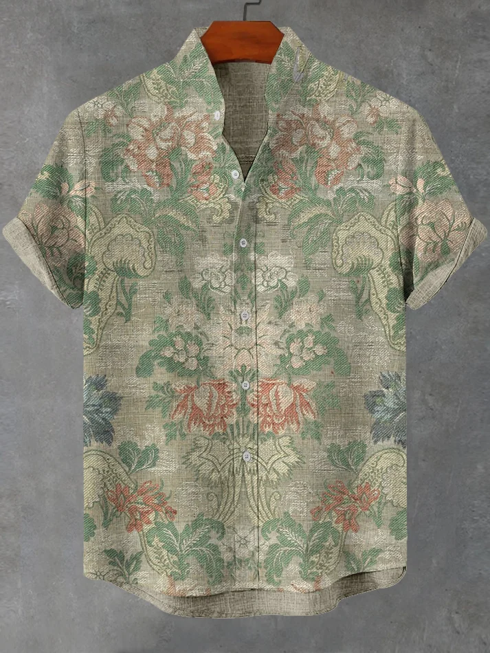 Men's Vintage Floral Botanical Sketch Art Print Shirt