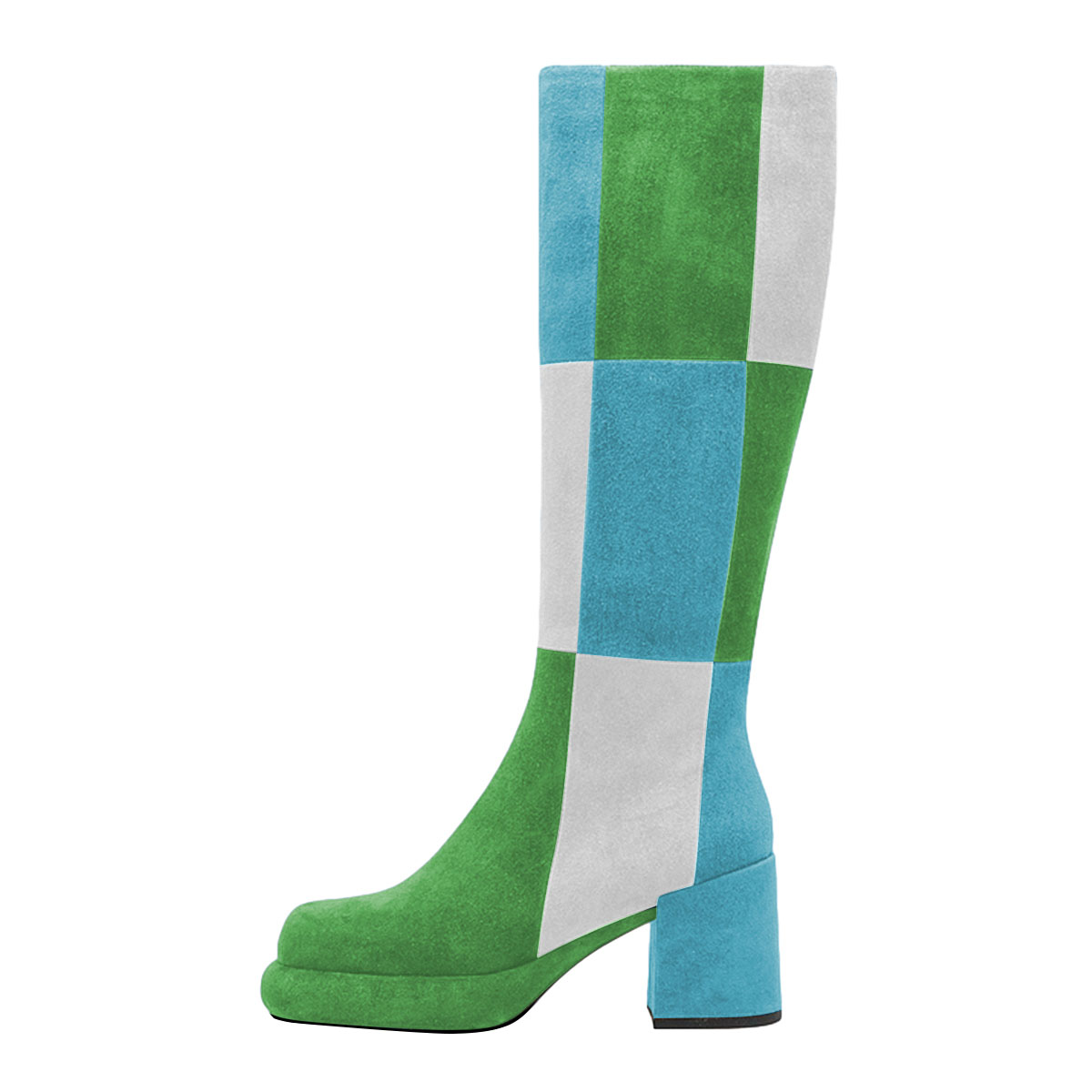 Multicolor Round Toe Chunky Heel Knee-High Tall boots with Zipper Nicepairs