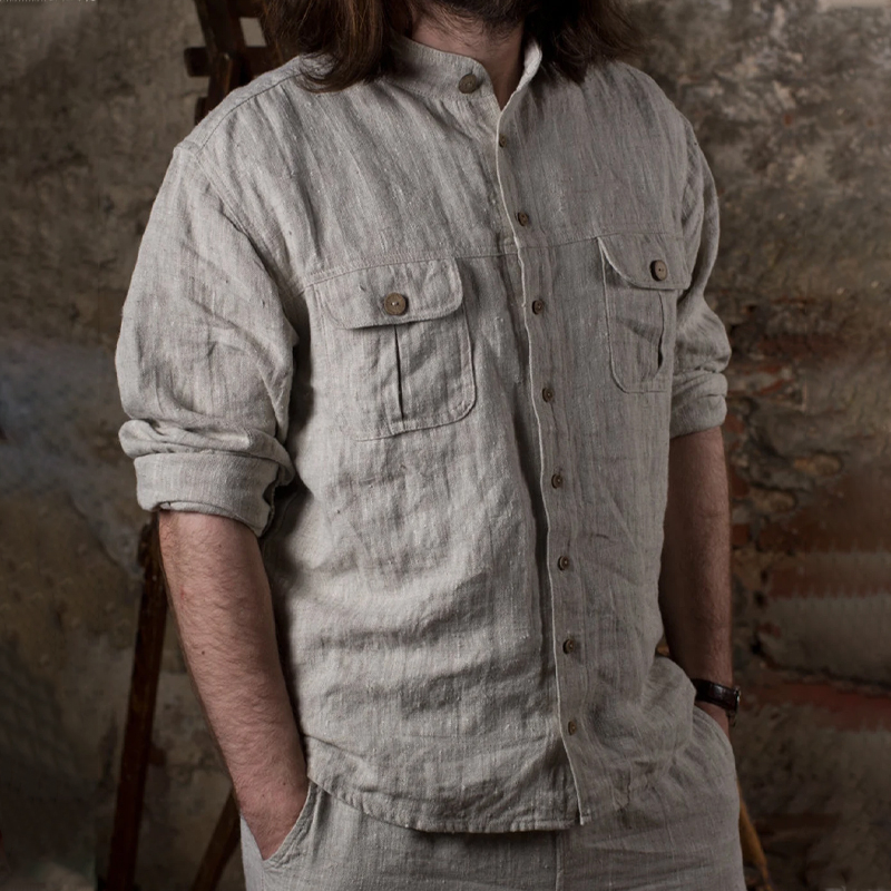 Men's Vintage Long Sleeve Linen Shirt