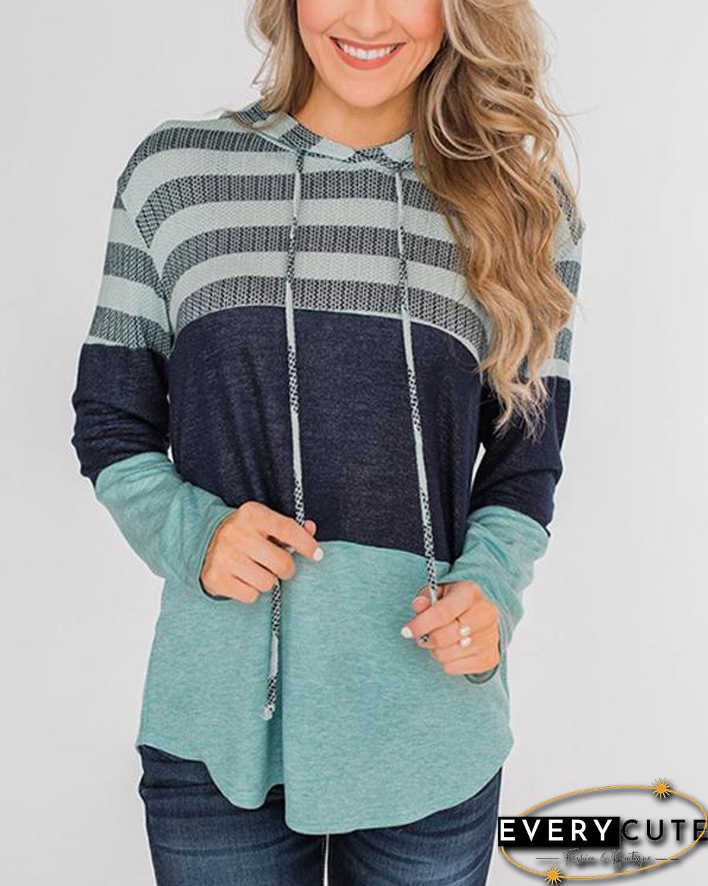 Color Block Splicing Drawstring Hoodies