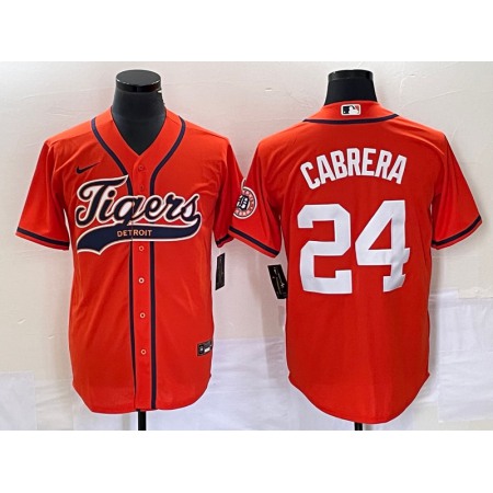Men's Detroit Tigers #24 Miguel Cabrera Orange Cool Base Stitched Baseball Jersey Z0OT