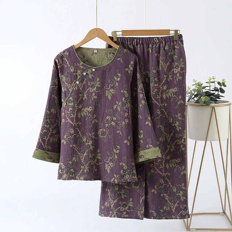 Jacquard Vintage Pure Cotton Loungewear Set Radinnoo.com